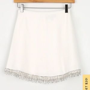 Lulus Sparkle Hour White Rhinestone Fringe Skirt